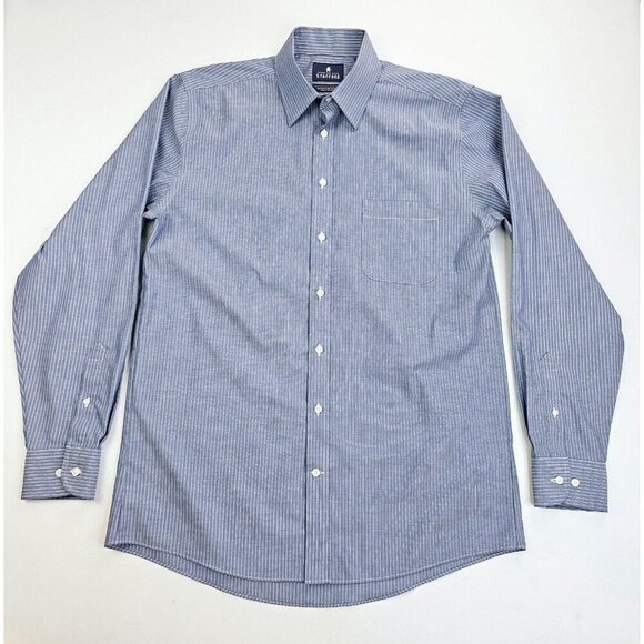 Stafford Regular Fit Size 15.5 34-35 Charcoal Gray White Pin Stripe Super Shirt - Picture 5 of 10